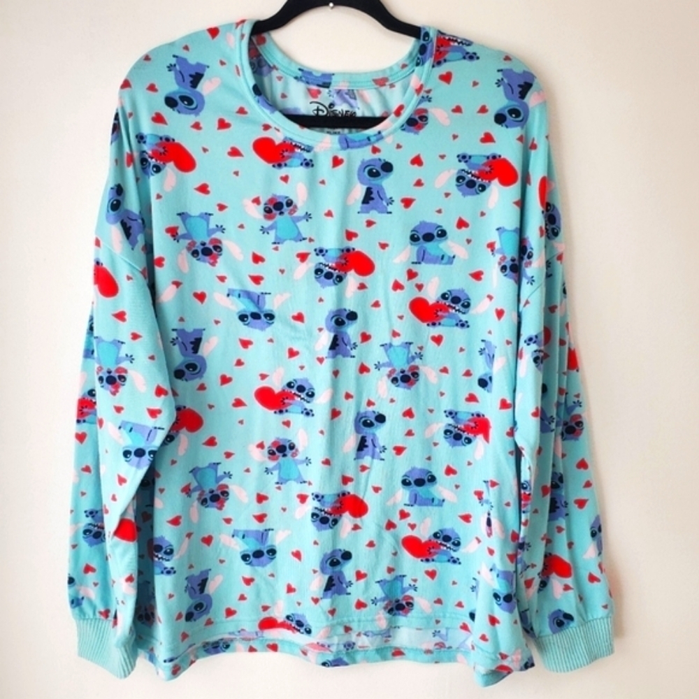 DISNEY Lilo & Stitch Valentine's Loungewear Sleepwear Pajama Shirt XL (16-18)